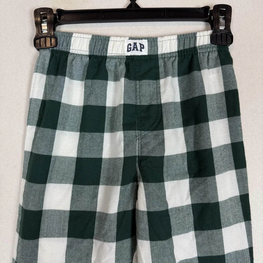 Gap Pajama Pants Kids 6 Green White Buffalo Plaid Flannel Sleep Lounge Cozy